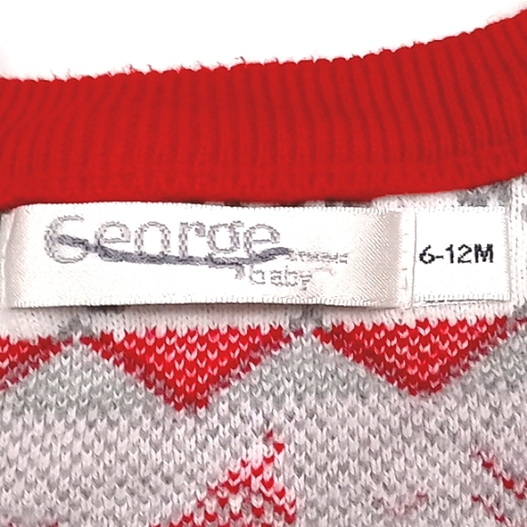 George baby red, white, and grey knit fair isle sweater US 6-12M - Picture 3 of 5